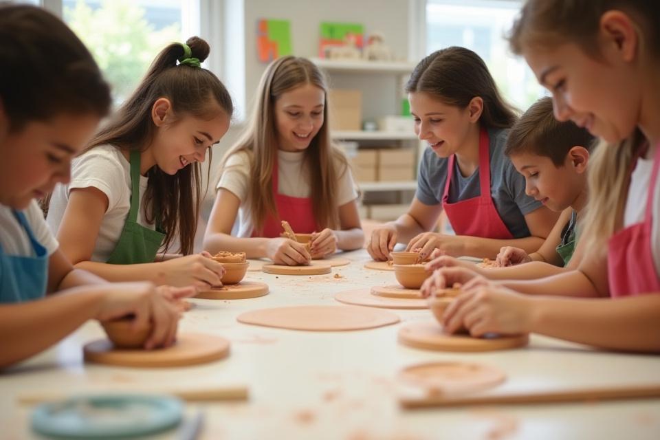 Students participating in educational ceramic workshop